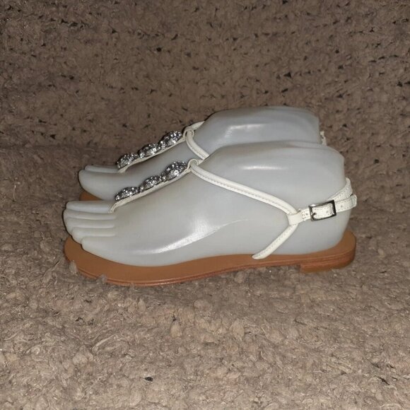 ASH-Marcel-Crystal Silver Skulls-White Leather Ankle Strap Flat Sandal-Sz36-NWOB - Picture 2 of 8